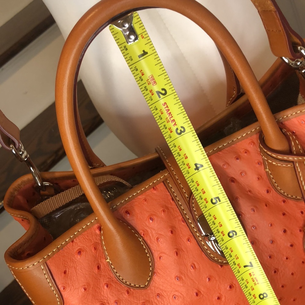 DOONEY & BOURKE Orange Ostrich Print Leather Crossbody Shoulder Laptop Bag NWOT - Picture 7 of 16